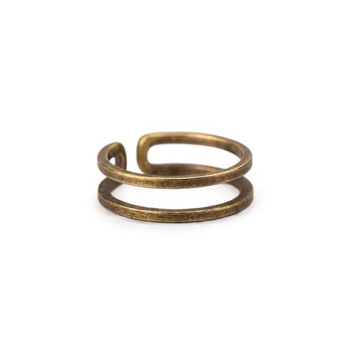 Minimalist double band copper ring with an open adjustable back, white background