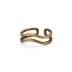 Double wave copper ring with two parallel wavy bands, adjustable, white background