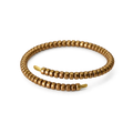 Coiled copper wrap bracelet made of segmented copper beads with flat tapered ends, white background