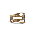 Copper ring with a wavy double band and teardrop cutouts, white background