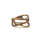 Copper ring with a wavy double band and teardrop cutouts, white background