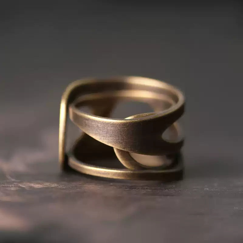 Back view of the adjustable copper ring showing the open overlap
