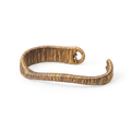 Wire-wrapped copper cuff bracelet with a twisted open shape and looped ends, white background