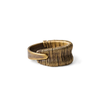 Wide copper ring wrapped in fine copper wire with a smooth crossover band, white background
